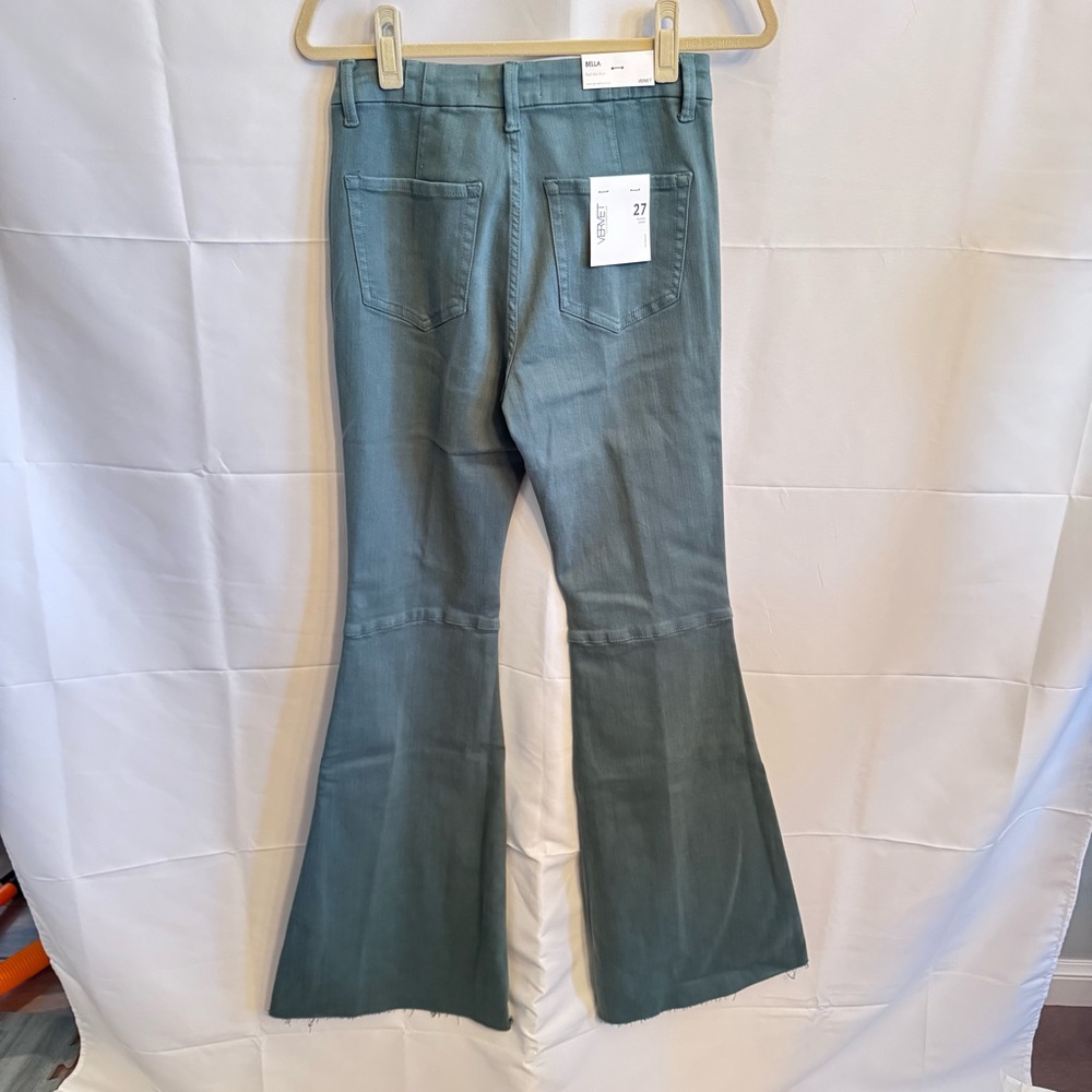 Vervet - Green Wide Leg Flare Jeans with Vintage Raw Hem NWT - Picture 6 of 16